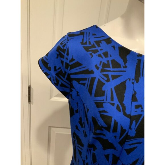 Michael Kors Blue & Black Geometric Fit & Flare Short Sleeve Dress Size 10 - Picture 3 of 8